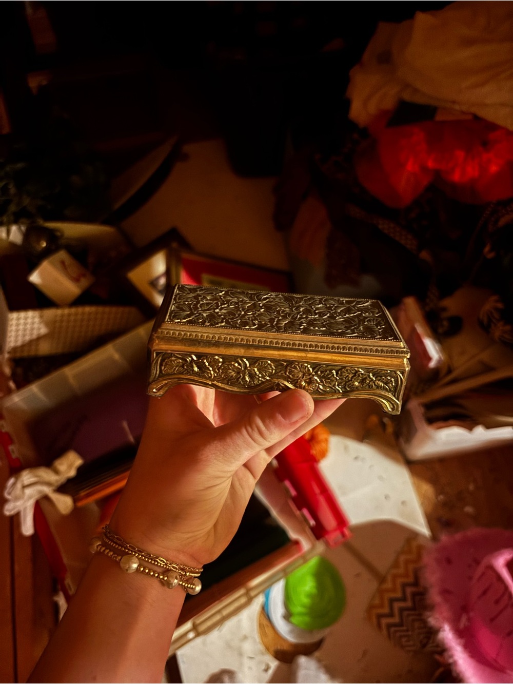 Ornate Gold Tone Decorative Jewelry Box